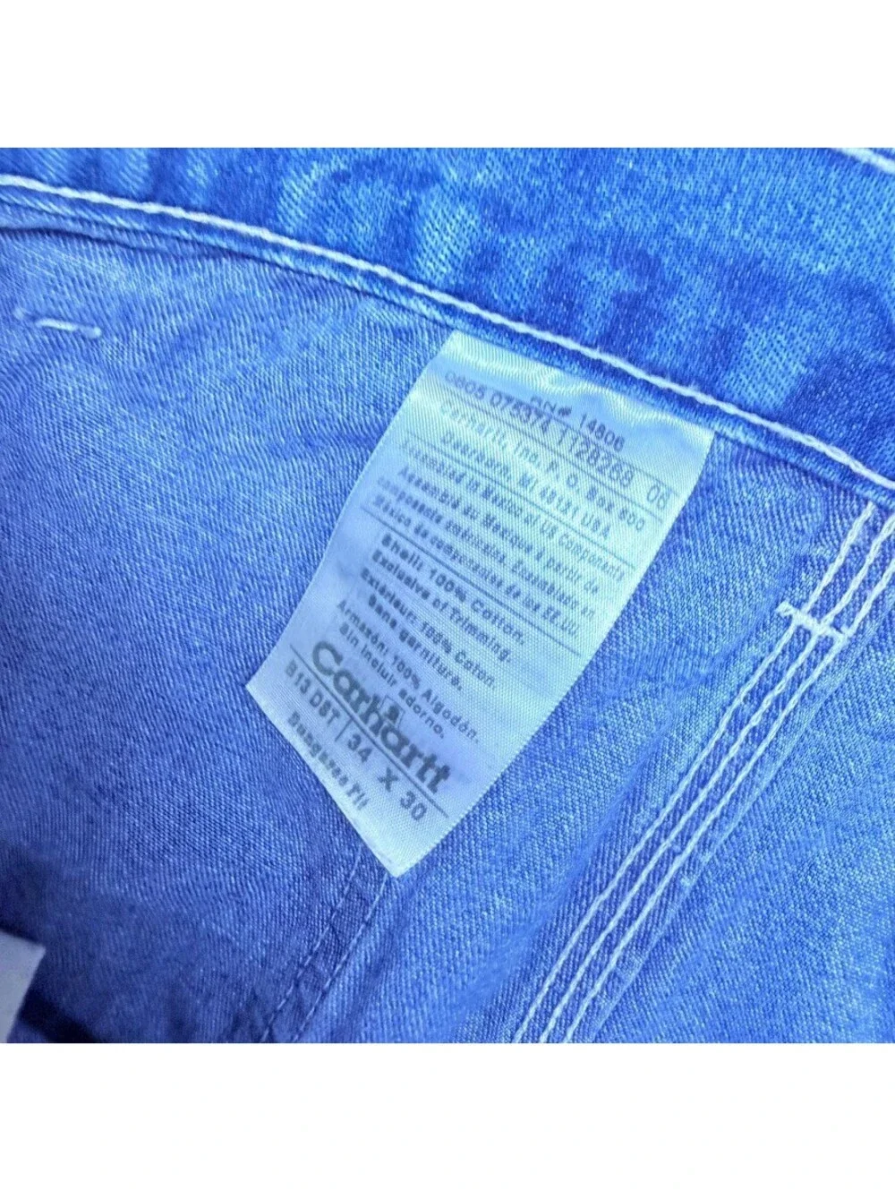 Carhartt B13 Dungaree Fit Carpenter Jeans 34x30 Blue Y2K Denim Workwear